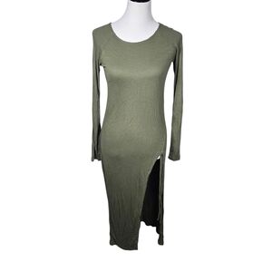Bar III Large Green Long Sleeve Bodycon High Slit Knit Dress NWT